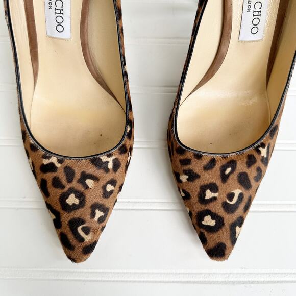 Jimmy Choo Romy 100 Leopard Print Pony Hair Pumps Brown Hazelnut Mix Size 39.5 - Picture 9 of 14